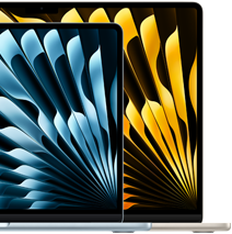 Два лаптопа MacBook Air, показващи относителните размери на екраните: 13,6 инча и 15,3 инча, измерени по диагонал