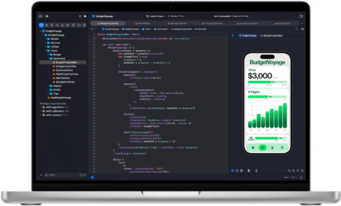 App Xcode affichée sur un MacBook Pro