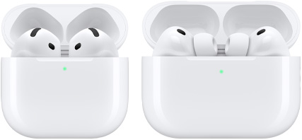 AirPods 4 y AirPods Pro 3 con el estuche de carga abierto