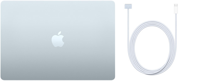 MacBook Air 15 ιντσών και καλώδιο USB‑C σε MagSafe 3