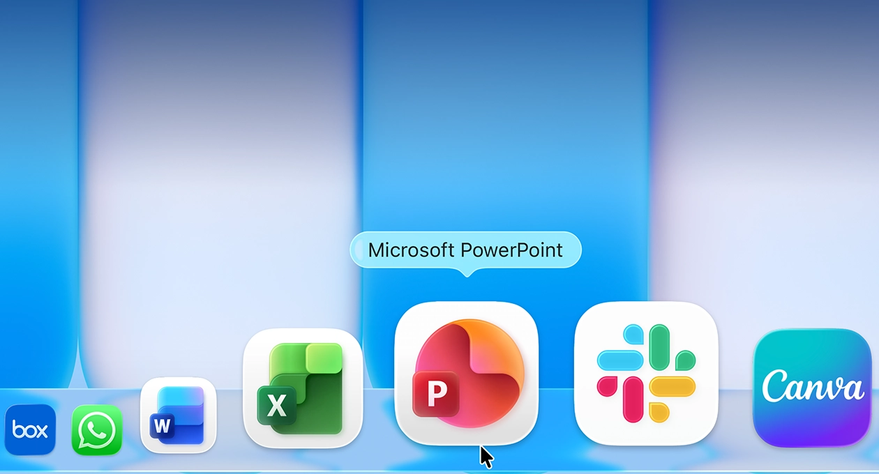 macOS 桌面展示 Dock 上幾款 app 並重點標示其中一款