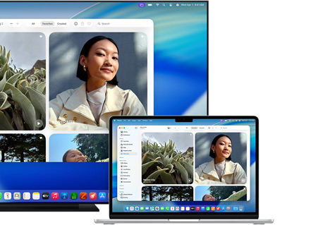 Ein Mac, der Fotos mit Apple AirPlay auf einem Flachbildfernseher teilt