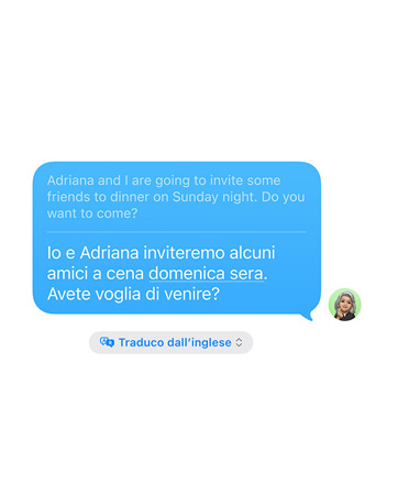 Funzione Traduzione in tempo reale in Messaggi con una traduzione dall’inglese allo spagnolo