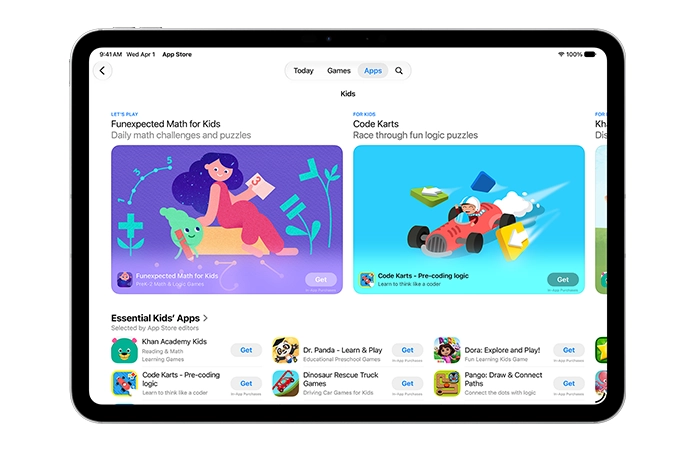 螢幕展示 App Store 的「為兒童而設」專區。