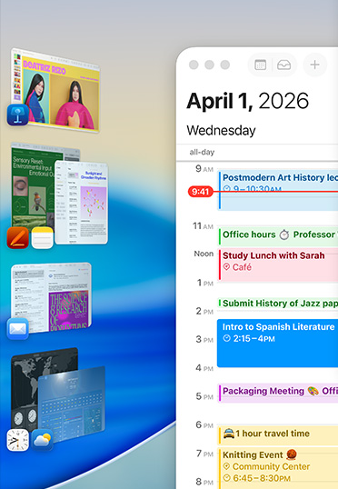 Various Apple apps, including Keynote, Pages, Notes and Mail, displayed in groupings on a screen.