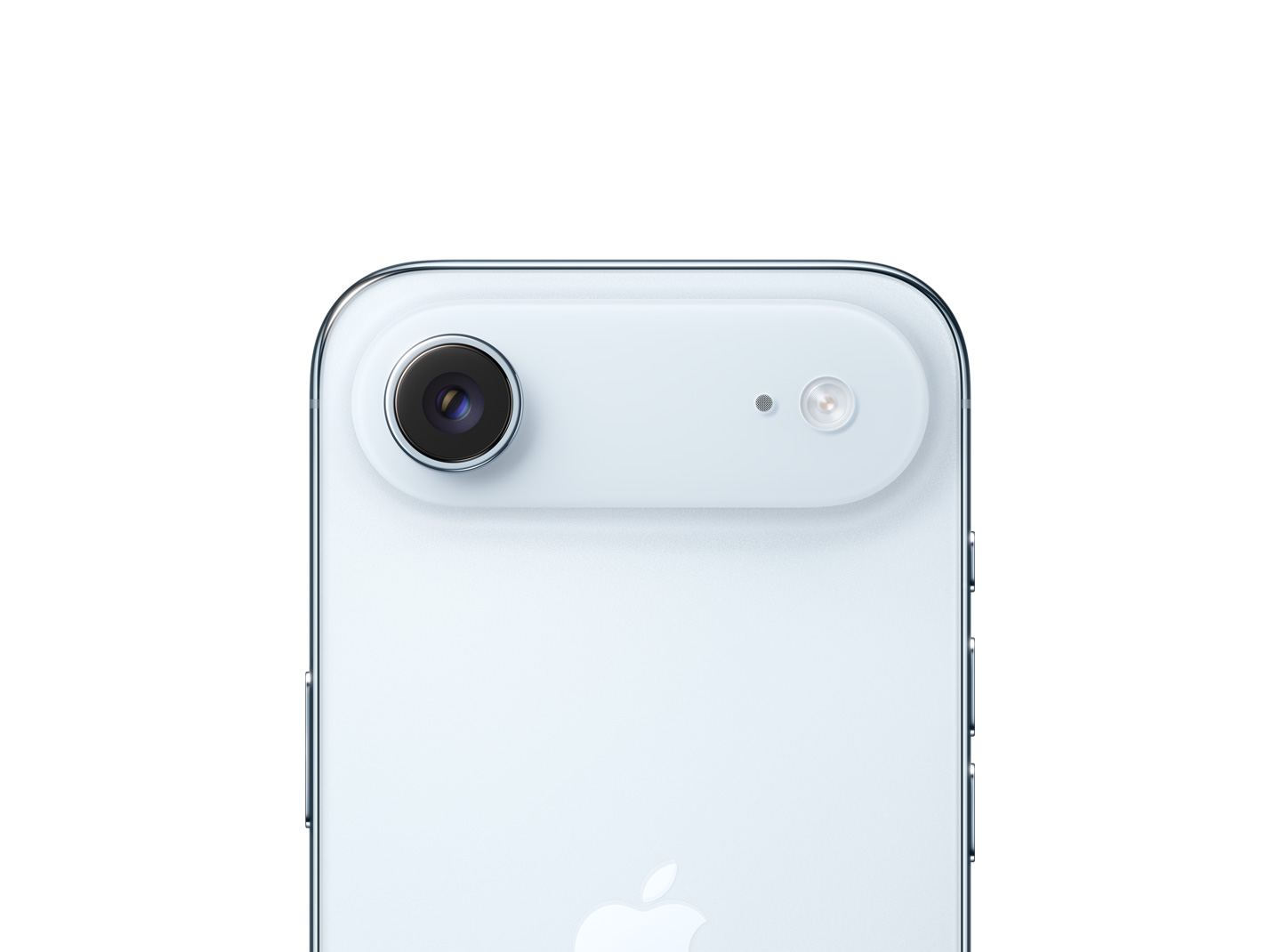 iPhone Air, fra baksiden, i fargen himmelblå, Fusion-hovedkamerasystem i platå øverst