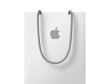 Apple-handlebag i hvit farge, med Apple-logo nær toppen